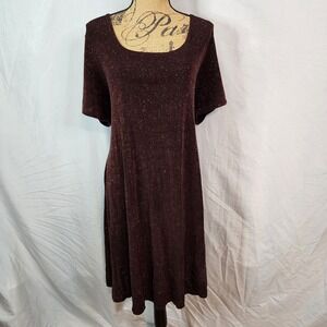 USA Vintage ASHLEY STEWART Size 24 Brown Ribbed Stretch Knit Glitter Dot Dress